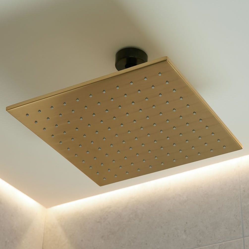 Lifestyle image of Vado Individual Brushed Gold 300mm Square Shower Head